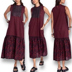 KHAADI Women’s Bohemian Embroidered Maxi Dress in the Size Medium in Burgundy